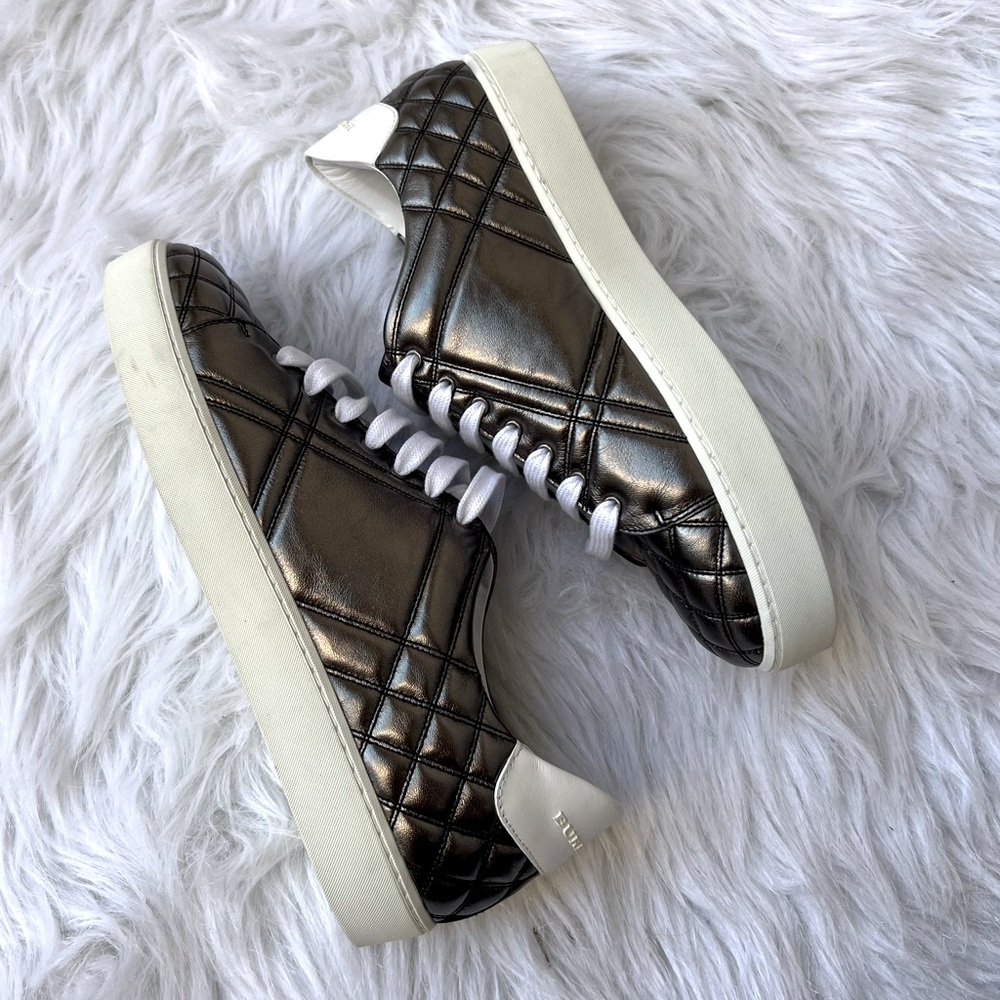 Burberry Metallic Bronze Quilted Leather Sneakers with White Soles